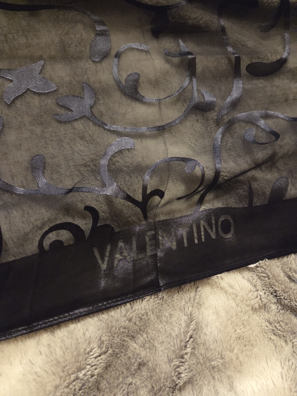 Valentino Navy Sheer Scarf with Scroll Motif NWT